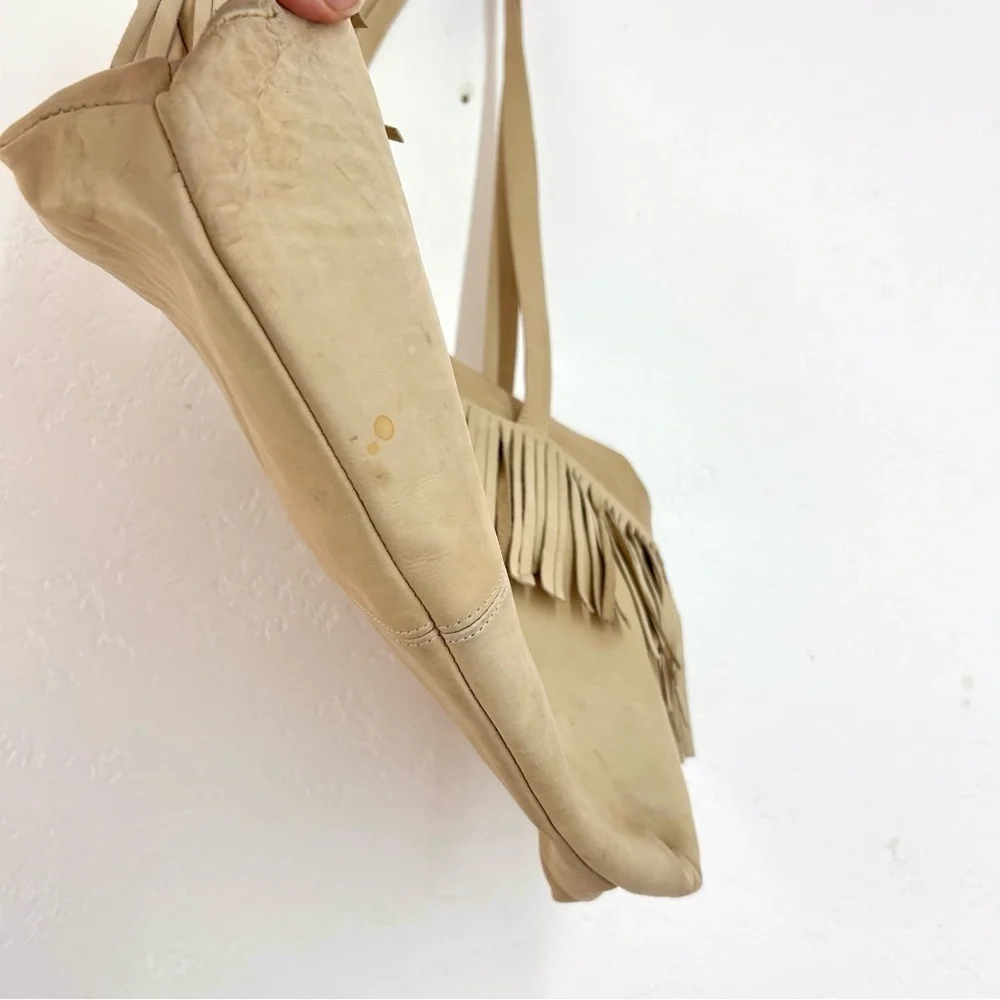 Vintage Leather Fringe Tan Tote Bag Bohemian Western